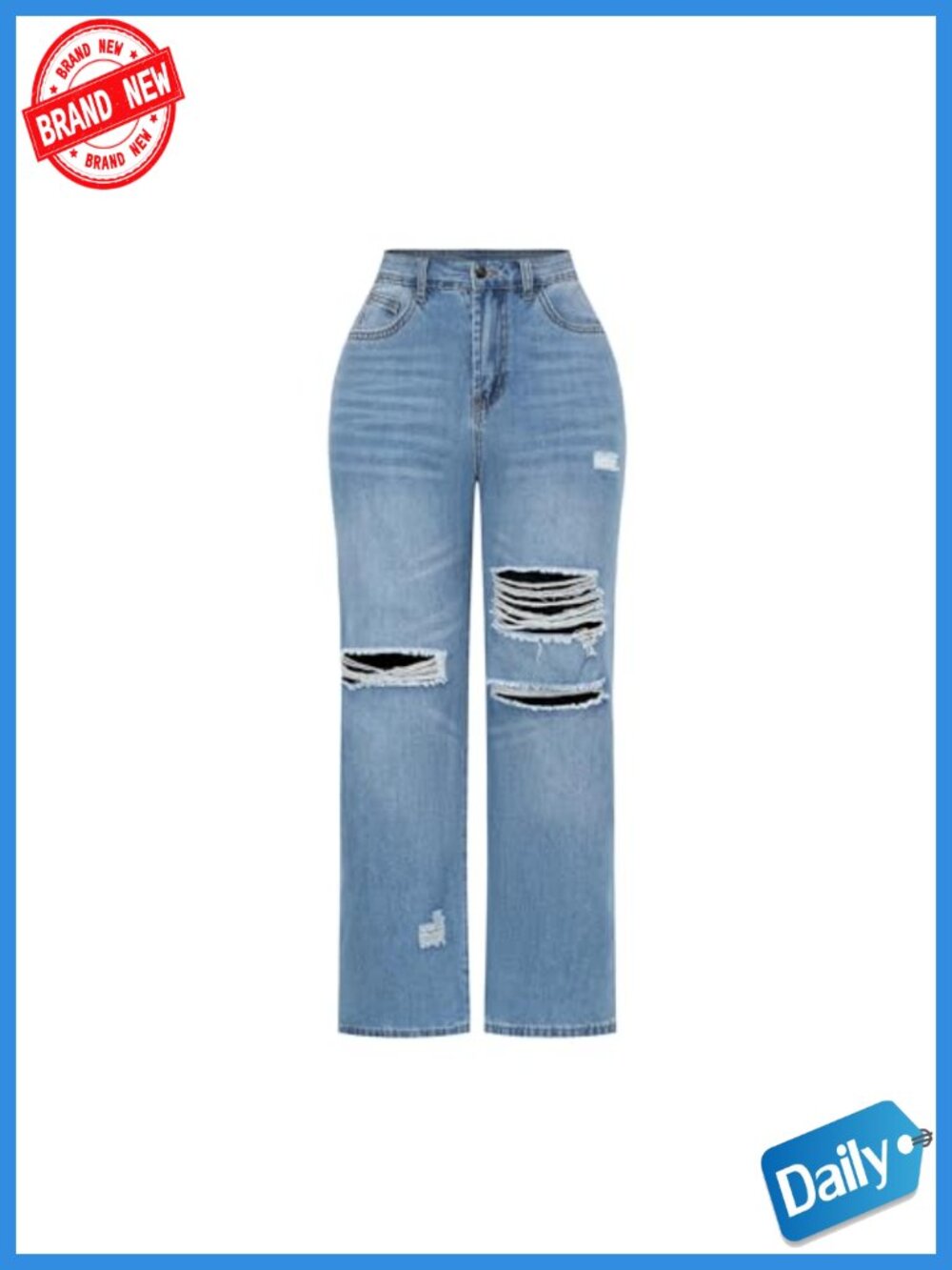 High Waisted Wide Leg Stretch Distressed Denim Jeans